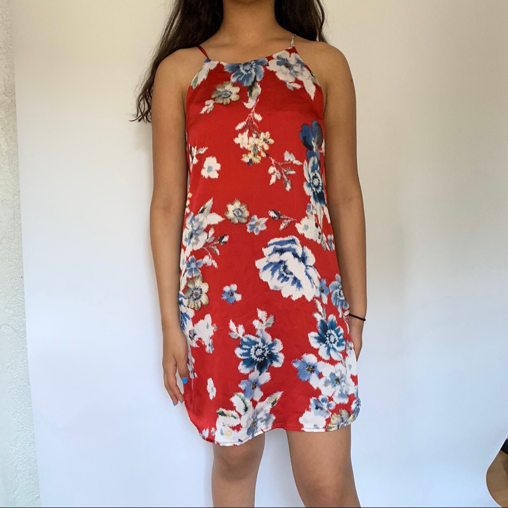 Red floral dress